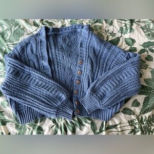 Chunky Blue Crop Cableknit Sweater